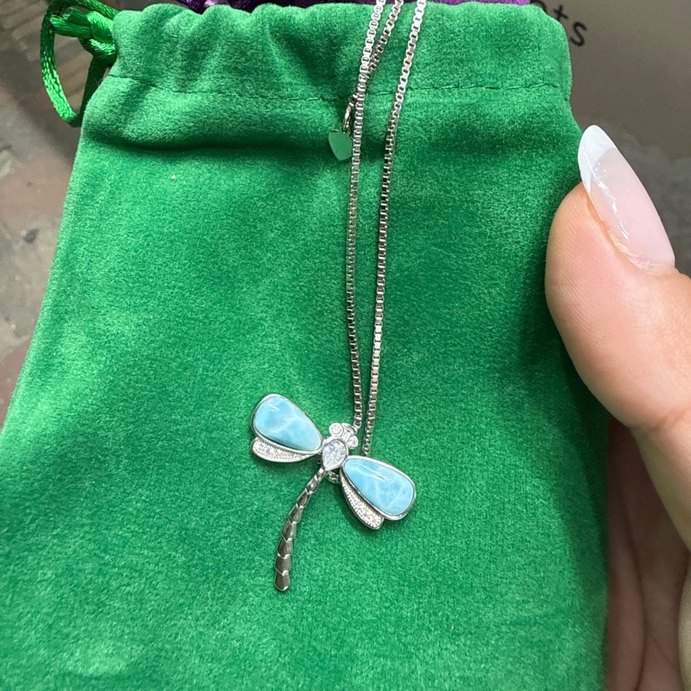 Larimar Silver Dragonfly Necklace with Blue Accents